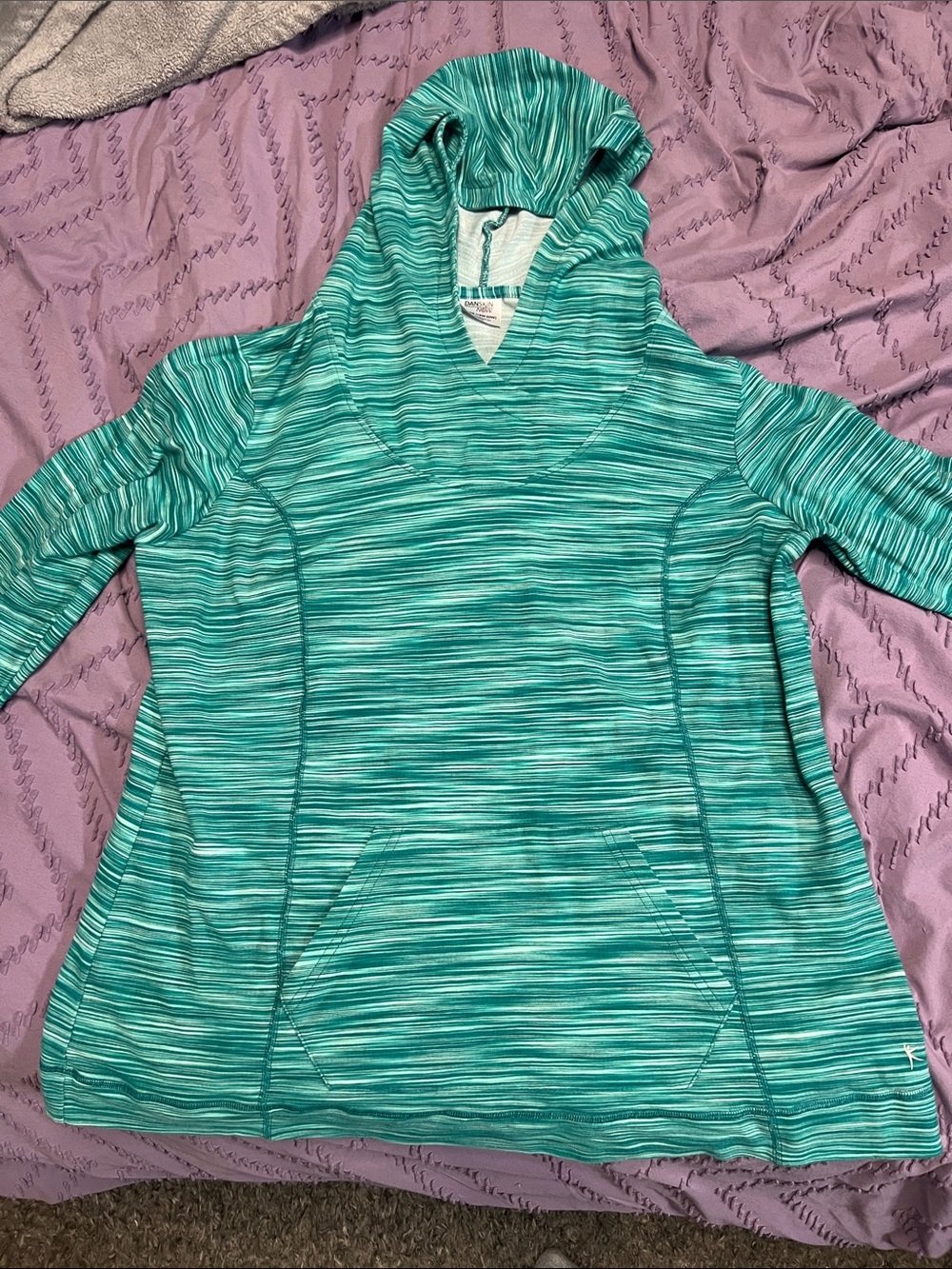 Danskin Teal and Aqua Striped Hooded Pullover